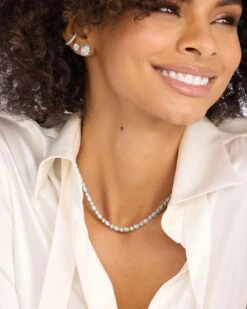 Isla Tennis Necklace - Silver|White Diamondettes -Melinda Maria IslaTennisNecklace16 N6394 S WTCZ 16 E V1