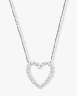 She's An Icon Heart Necklace - Silver|White Diamondettes
