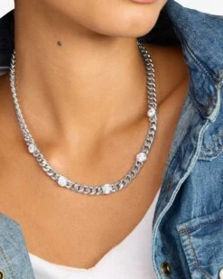Julian 5 Diamond Necklace - Silver|White Diamondettes -Melinda Maria Julian5DiamondNecklace18 N6396 S WTCZ 18 E V1