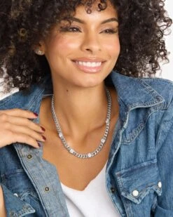 Julian 5 Diamond Necklace - Silver|White Diamondettes -Melinda Maria Julian5DiamondNecklace18 N6396 S WTCZ 18 E V2
