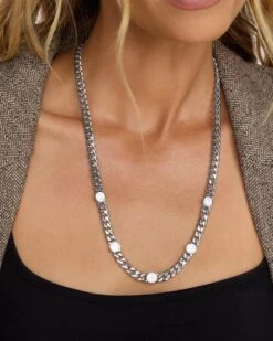 Julian 5 Diamond Necklace - Silver|White Diamondettes -Melinda Maria Julian5DiamondNecklace N6396 S WTCZ22 E 3