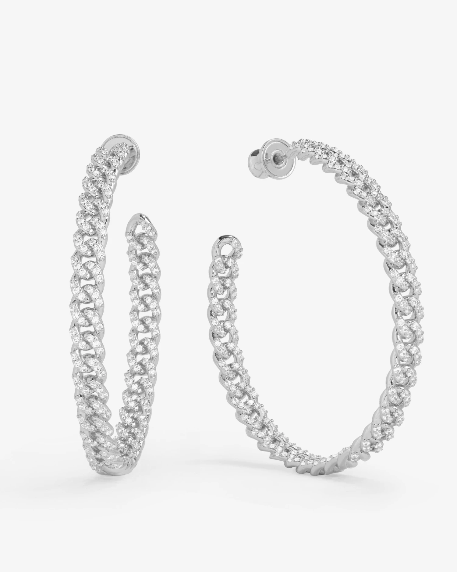 Pavé Julian Chain Hoops 2" - Silver|White Diamondettes 3 Pavé Julian Chain Hoops 2" - Silver|White Diamondettes