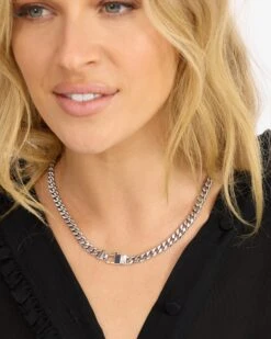 Julian Cuban Chain Necklace 6.8mm - Silver -Melinda Maria JulianCubanChainNecklace6.8mm18 N6230 S E V1