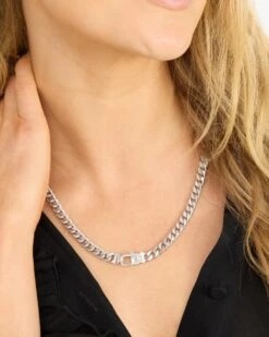 Julian Cuban Chain Necklace 6.8mm - Silver -Melinda Maria JulianCubanChainNecklace6.8mm22 N6231 S E V1