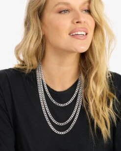 Julian Cuban Chain Necklace 6.8mm - Silver -Melinda Maria JulianCubanChainNecklace6.8mmStack S E