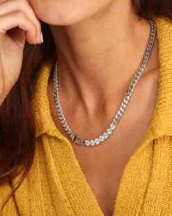 Julian Loves Diamonds Necklace - Silver|White Diamondettes -Melinda Maria JulianLovesDiamondsCubanChainNecklace18 E S