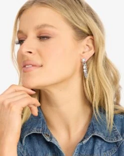 Julian Loves Diamonds Soft Chain Hoops - Silver|White Diamondettes -Melinda Maria JulianLovesDiamondsSoftChainHoops E7135 S WTCZ E V2