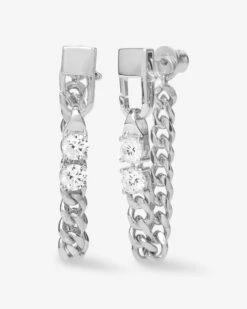 Julian Loves Diamonds Soft Chain Hoops - Silver|White Diamondettes