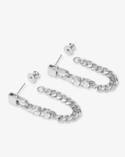 Julian Loves Diamonds Soft Chain Hoops - Silver|White Diamondettes -Melinda Maria JulianLovesDiamondsSoftChainHoops E7135 S WTCZ P V2