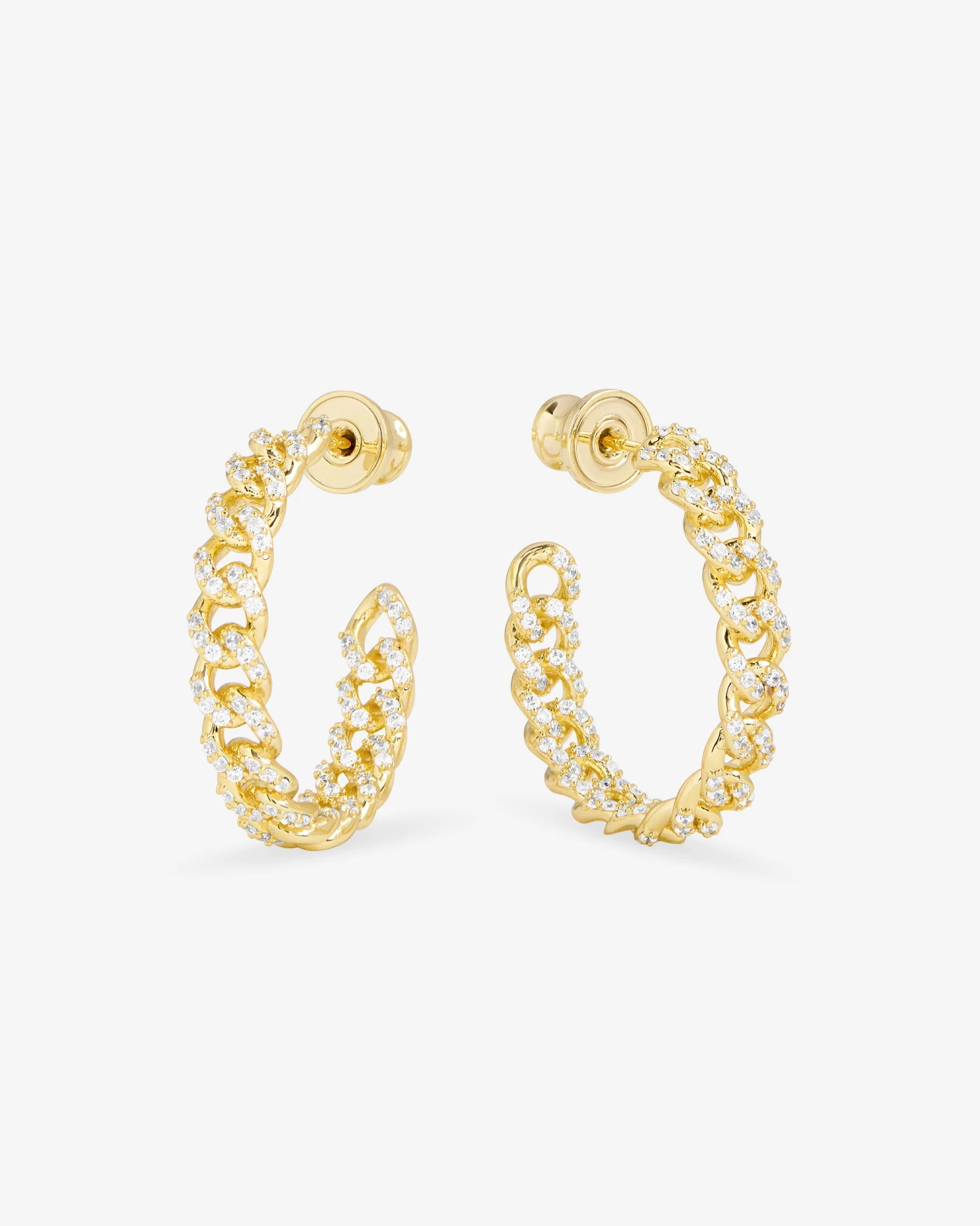 Pavé Julian Chain Hoops 1" - Gold|White Diamondettes 3 Pavé Julian Chain Hoops 1" - Gold|White Diamondettes