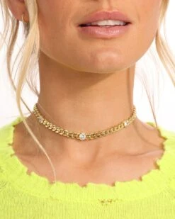 Julian Triple Diamond Choker - Gold|White Diamondettes -Melinda Maria JulianTripleDiamondCubanChainChoker N636 E G V1