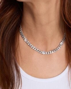 Julian Triple Diamond Necklace - Silver|White Diamondettes -Melinda Maria JulianTripleDiamondCubanChainNecklace 16 N6363 S E V3