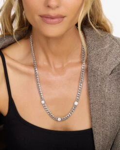 Julian Triple Diamond Necklace - Silver|White Diamondettes -Melinda Maria JulianTripleDiamondNecklace N6363 S WTCZ22 E 1