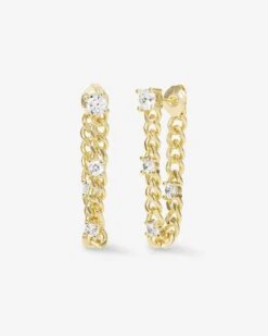 Julian Triple Diamond Soft Chain Hoops - Gold|White Diamondettes