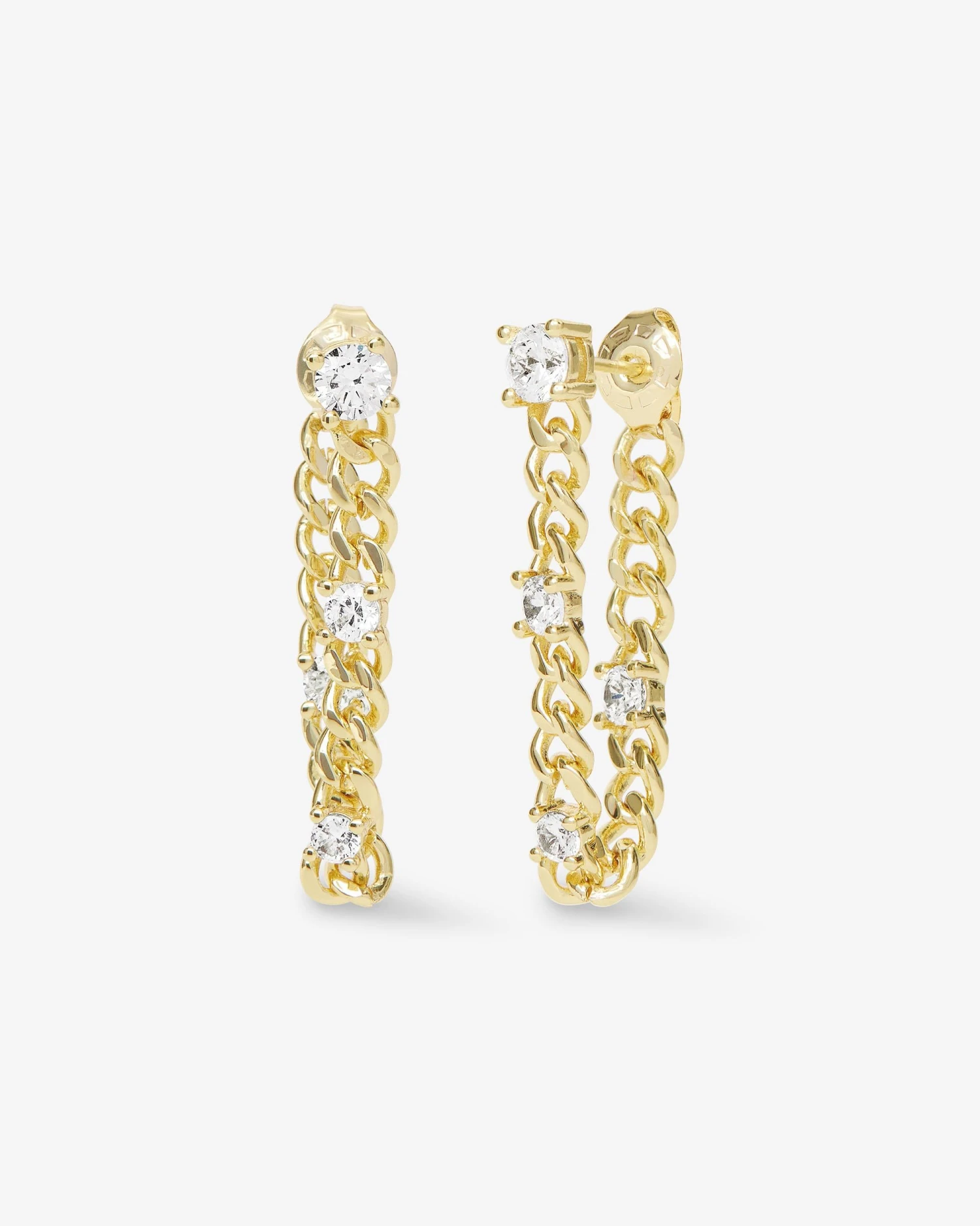 Julian Triple Diamond Soft Chain Hoops - Gold|White Diamondettes 3 Julian Triple Diamond Soft Chain Hoops - Gold|White Diamondettes