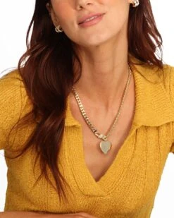 Julian XL Heart Cuban Chain Necklace - Gold -Melinda Maria JulianXLHeartCubanChainNecklace18 E G