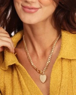 Julian XL Heart Cuban Chain Necklace - Gold -Melinda Maria JulianXLHeartCubanChainNecklace18 N6359 E G v1