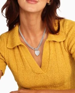 Julian XL Heart Cuban Chain Necklace - Silver -Melinda Maria JulianXLHeartCubanChainNecklace18 N6359 E S v2