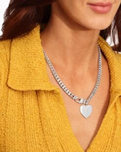 Julian XL Heart Cuban Chain Necklace - Silver -Melinda Maria JulianXLHeartCubanChainNecklace18 N6359 E S v3