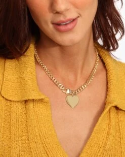 Julian XL Heart Cuban Chain Necklace - Gold -Melinda Maria JulianXLHeartCubanChainNecklace N6359 E G V2