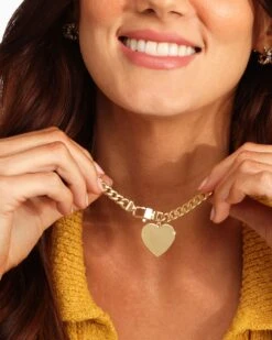 Julian XL Heart Cuban Chain Necklace - Gold -Melinda Maria JulianXLHeartCubanChainNecklace N6359 E G V4