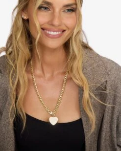 Julian XL Heart Cuban Chain Necklace - Gold -Melinda Maria JulianXLHeartCubanChainNecklace N6359 G 22 E 3