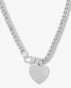 Julian XL Heart Cuban Chain Necklace - Silver