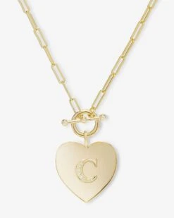 Love Letters Heart Necklace - Gold|White Diamondettes -Melinda Maria LoveLettersHeartNecklace N6389 G WTCZ C P V1