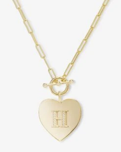 Love Letters Heart Necklace - Gold|White Diamondettes -Melinda Maria LoveLettersHeartNecklace N6389 G WTCZ H P V1