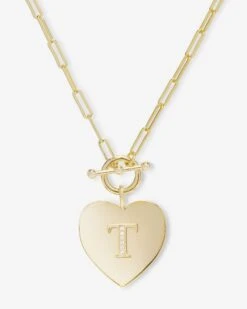 Love Letters Heart Necklace - Gold|White Diamondettes -Melinda Maria LoveLettersHeartNecklace N6389 G WTCZ T P V1