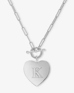 Love Letters Heart Necklace - Silver|White Diamondettes -Melinda Maria LoveLettersHeartNecklace N6389 S WTCZ K P V1