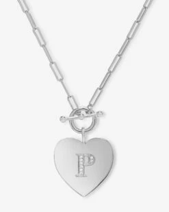 Love Letters Heart Necklace - Silver|White Diamondettes -Melinda Maria LoveLettersHeartNecklace N6389 S WTCZ P P V1