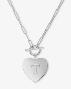 Love Letters Heart Necklace - Silver|White Diamondettes -Melinda Maria LoveLettersHeartNecklace N6389 S WTCZ T P V1