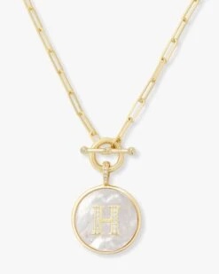 Love Letters Medallion Necklace - Gold -Melinda Maria Lovel H v1 9ed3e545 30ba 4037 915e bfcb852c85e5