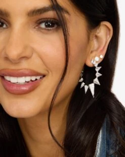 Mama Gabriella Pavé Spiked Hoops - Silver|White Diamondettes -Melinda Maria MamaGabriellaPaveSpikedHoops E3906SWTCZ E 123642