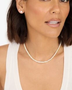 Mama Not Your Basic Tennis Necklace - Gold|White Diamondettes -Melinda Maria MamaNotYourBasicTennisNecklace16 N6194 G WTCZ E 2