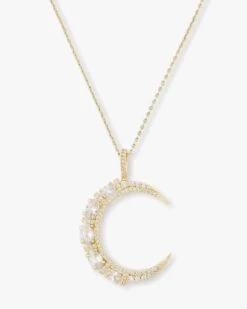 She's An Icon Moon Necklace - Gold|White Diamondettes