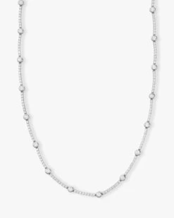 She's An Icon Station Necklace - Silver|White Diamondettes