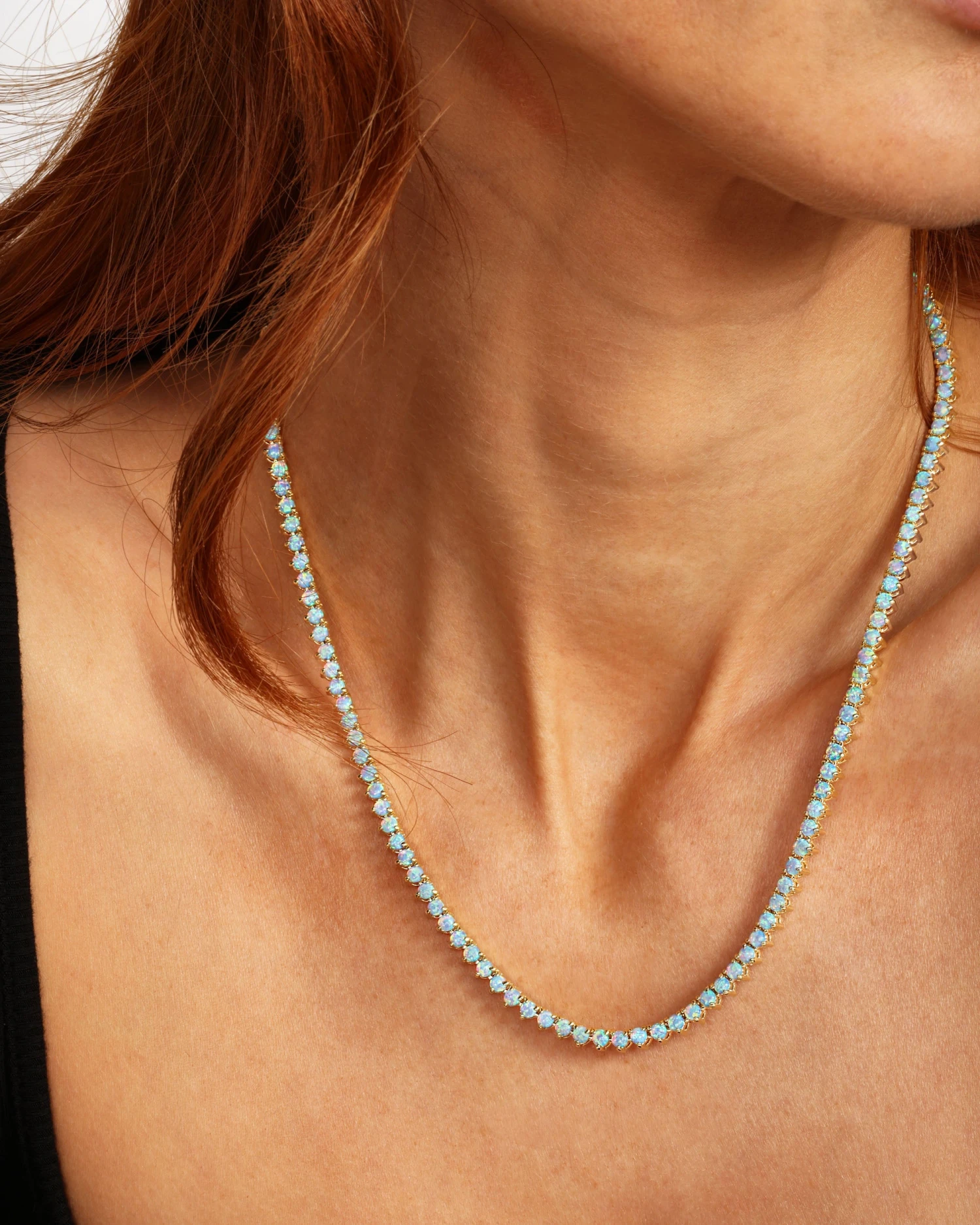 Not Your Basic Tennis Necklace - Gold|Blue Opal 5 Not Your Basic Tennis Necklace - Gold|Blue Opal - Image 3