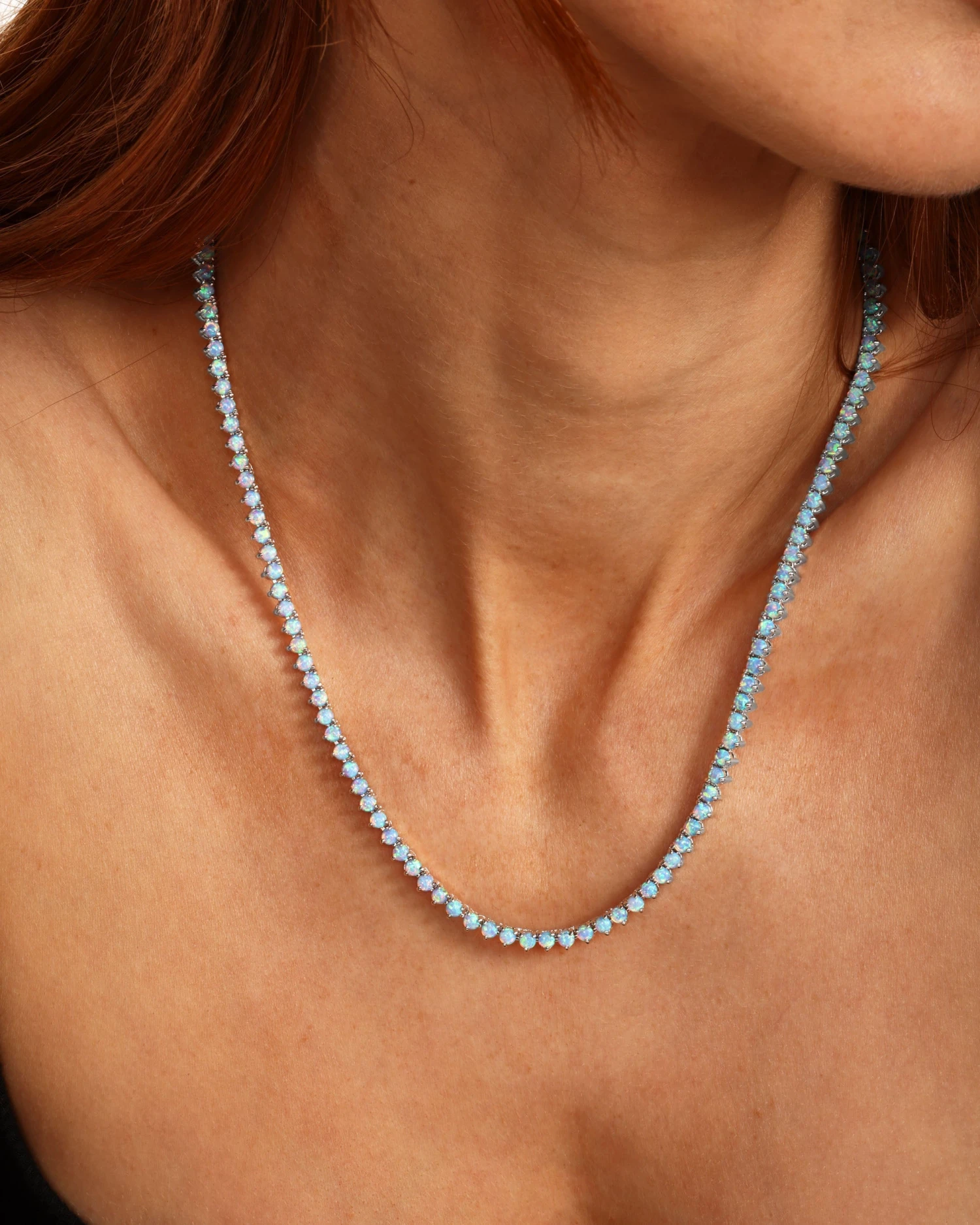 Not Your Basic Tennis Necklace - Silver|Blue Opal 8 Not Your Basic Tennis Necklace - Silver|Blue Opal - Image 6