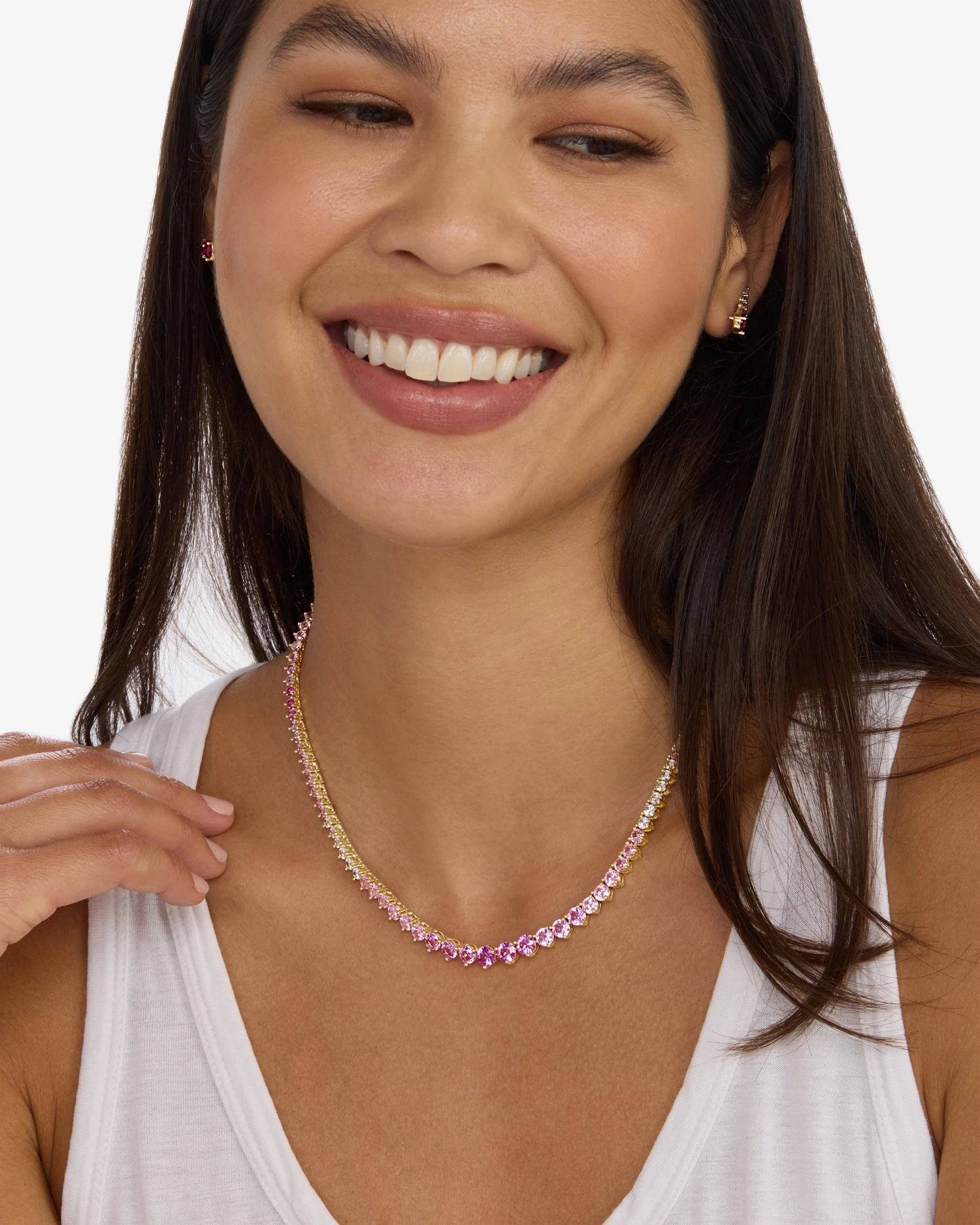 Not Your Basic Graduated Ombré Tennis Necklace - Gold|Pink Sapphire Ombré 7 Not Your Basic Graduated Ombré Tennis Necklace - Gold|Pink Sapphire Ombré - Image 5