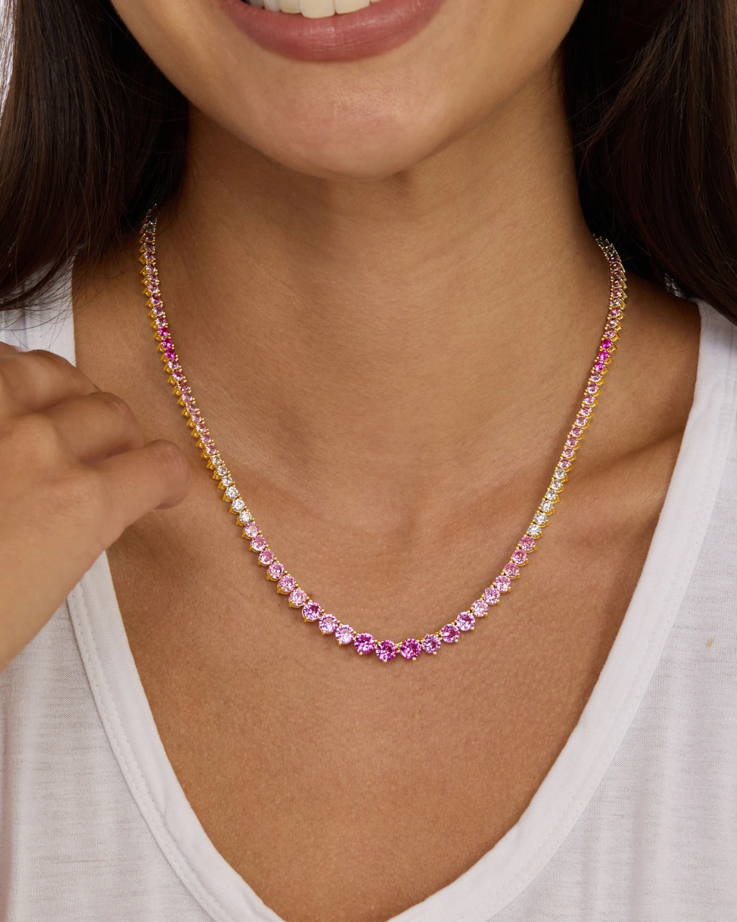 Not Your Basic Graduated Ombré Tennis Necklace - Gold|Pink Sapphire Ombré 8 Not Your Basic Graduated Ombré Tennis Necklace - Gold|Pink Sapphire Ombré - Image 6