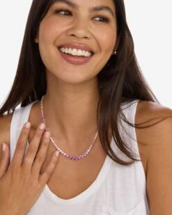 Not Your Basic Graduated Ombré Tennis Necklace - Gold|Pink Sapphire Ombré 11 Not Your Basic Graduated Ombré Tennis Necklace - Gold|Pink Sapphire Ombré -Melinda Maria NotYourBasicGraduatedOmbreTennisNecklace18 N6375 G PNK E V2copy