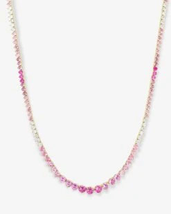 Not Your Basic Graduated Ombré Tennis Necklace - Gold|Pink Sapphire Ombré