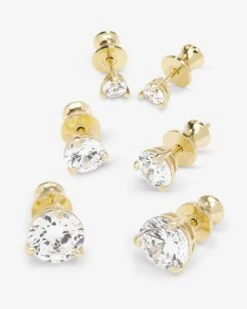Not Your Basic Stud Set - Gold|White Diamondettes -Melinda Maria NotYourBasicStudsSetof3 E7127 G WTCZ P V2