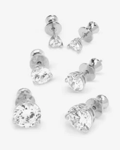 Not Your Basic Stud Set - Silver|White Diamondettes -Melinda Maria NotYourBasicStudsSetof3 E7127 S WTCZ P V2