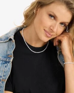 Not Your Basic Tennis Necklace - Silver|White Diamondettes 12 Not Your Basic Tennis Necklace - Silver|White Diamondettes -Melinda Maria NotYourBasicTennisNecklace16 N6065 S WTCZ E V2