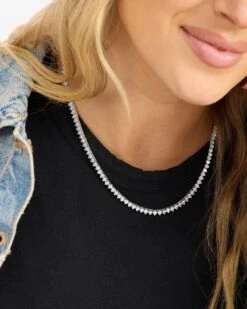Not Your Basic Tennis Necklace - Silver|White Diamondettes 13 Not Your Basic Tennis Necklace - Silver|White Diamondettes -Melinda Maria NotYourBasicTennisNecklace18 N6186 S WTCZ E V1