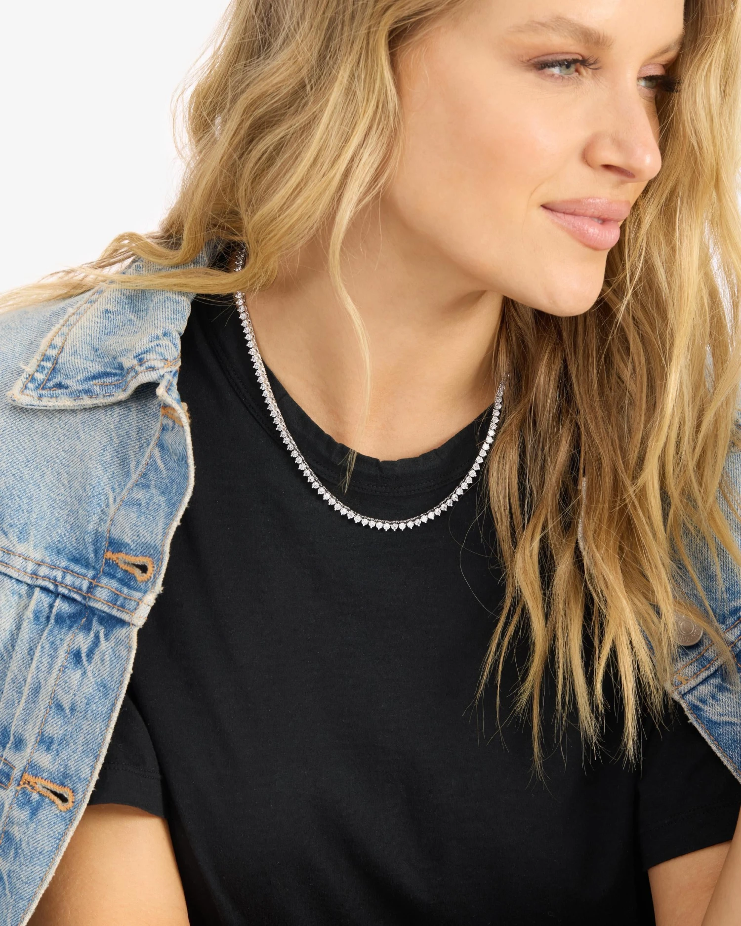 Not Your Basic Tennis Necklace - Silver|White Diamondettes 5 Not Your Basic Tennis Necklace - Silver|White Diamondettes - Image 3