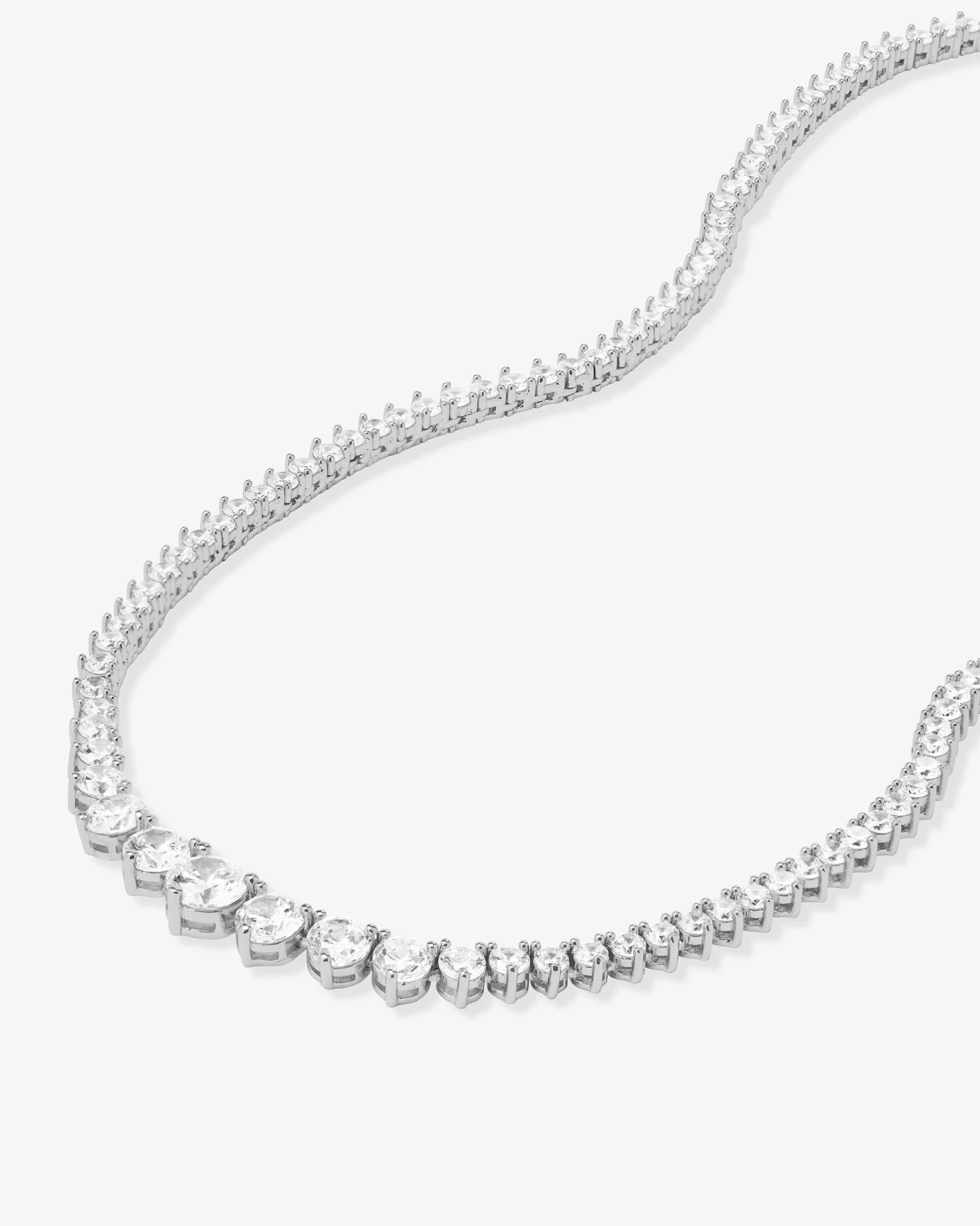 Not Your Basic Graduated Tennis Necklace - Silver|White Diamondettes - Image 4